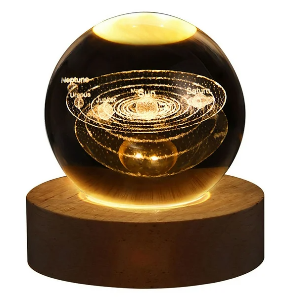 Lámpara Esfera de Cristal Astronauta, Luna, Saturno y Galaxia