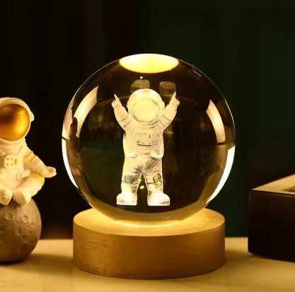 Lámpara Esfera de Cristal Astronauta, Luna, Saturno y Galaxia
