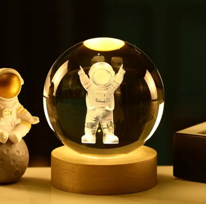 Lámpara Esfera de Cristal Astronauta, Luna, Saturno y Galaxia