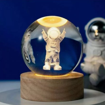 Lámpara Esfera de Cristal Astronauta, Luna, Saturno y Galaxia