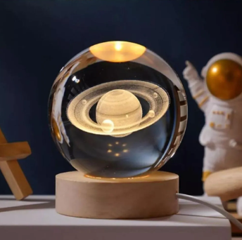Lámpara Esfera de Cristal Astronauta, Luna, Saturno y Galaxia
