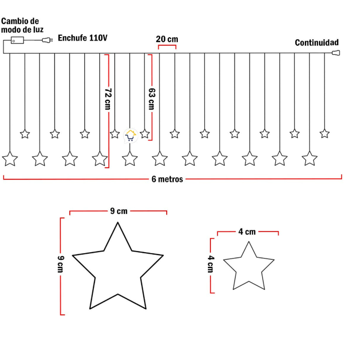 Luces Led Estrella X272 LED Cortina Luces 6m Navidad Cálida H1801TCCA