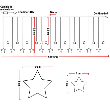 Luces Led Estrella X272 LED Cortina Luces 6m Navidad Cálida H1801TCCA