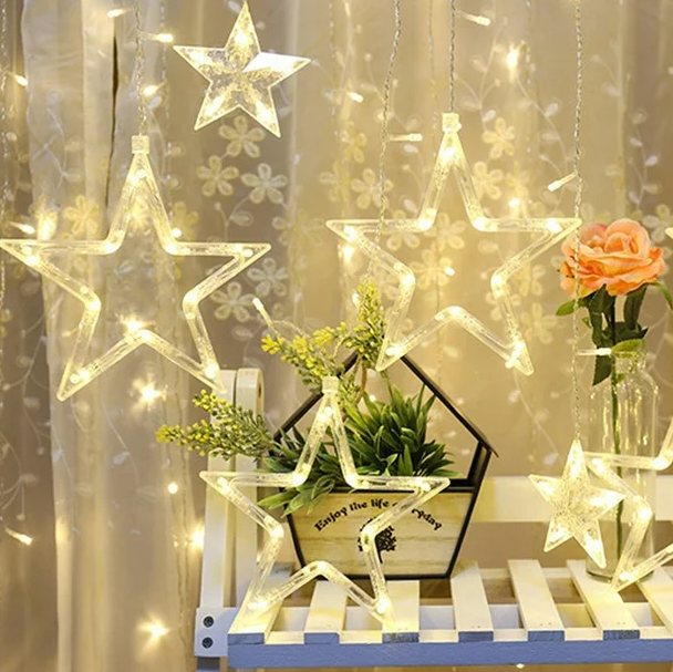 Cortina de Luces LED Punta de Estrellas Navideña - 6 Metros